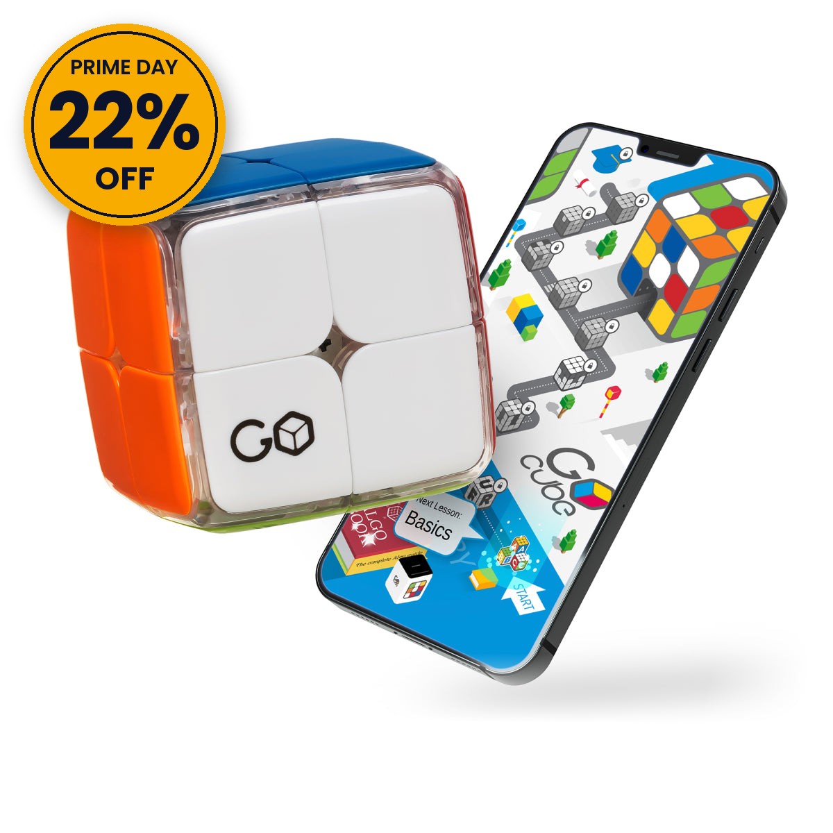 GoCube 2x2 with a Prime Day 22% off badge (round seal)