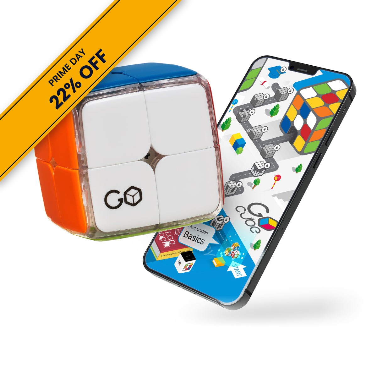 GoCube 2x2 with a Prime Day 22% off badge (corner ribbon)