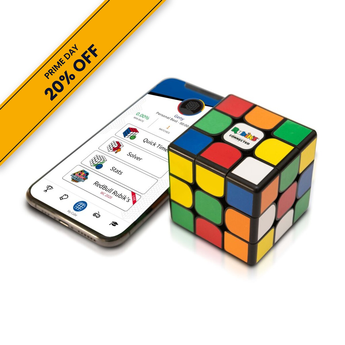 Rubik's Connected with a Prime Day 20% off badge (corner ribbon)