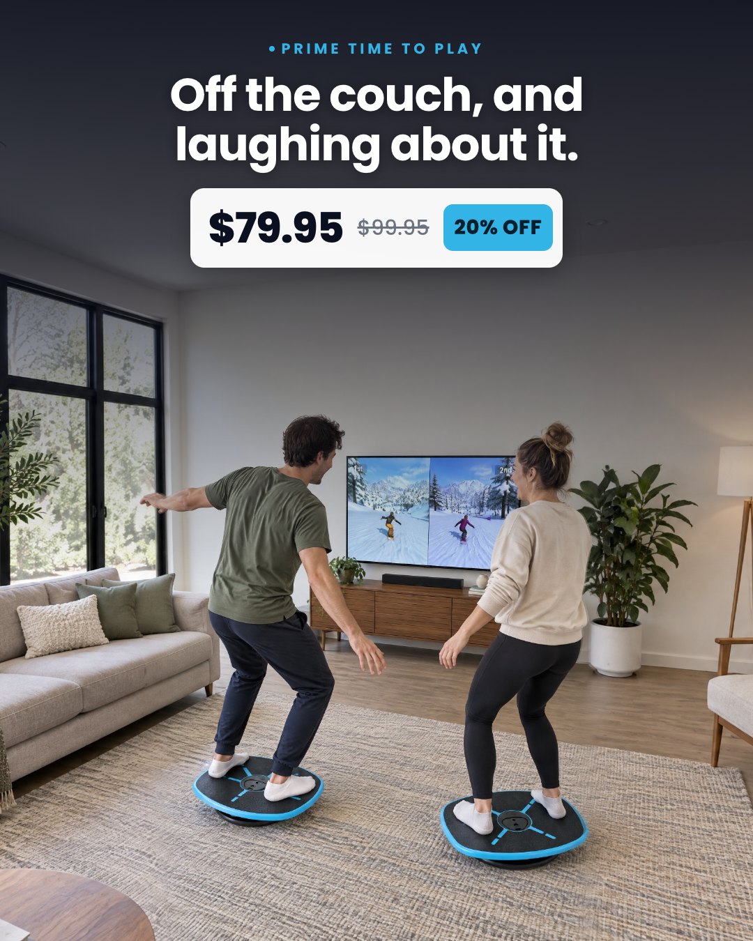 Off the couch, and laughing about it.
