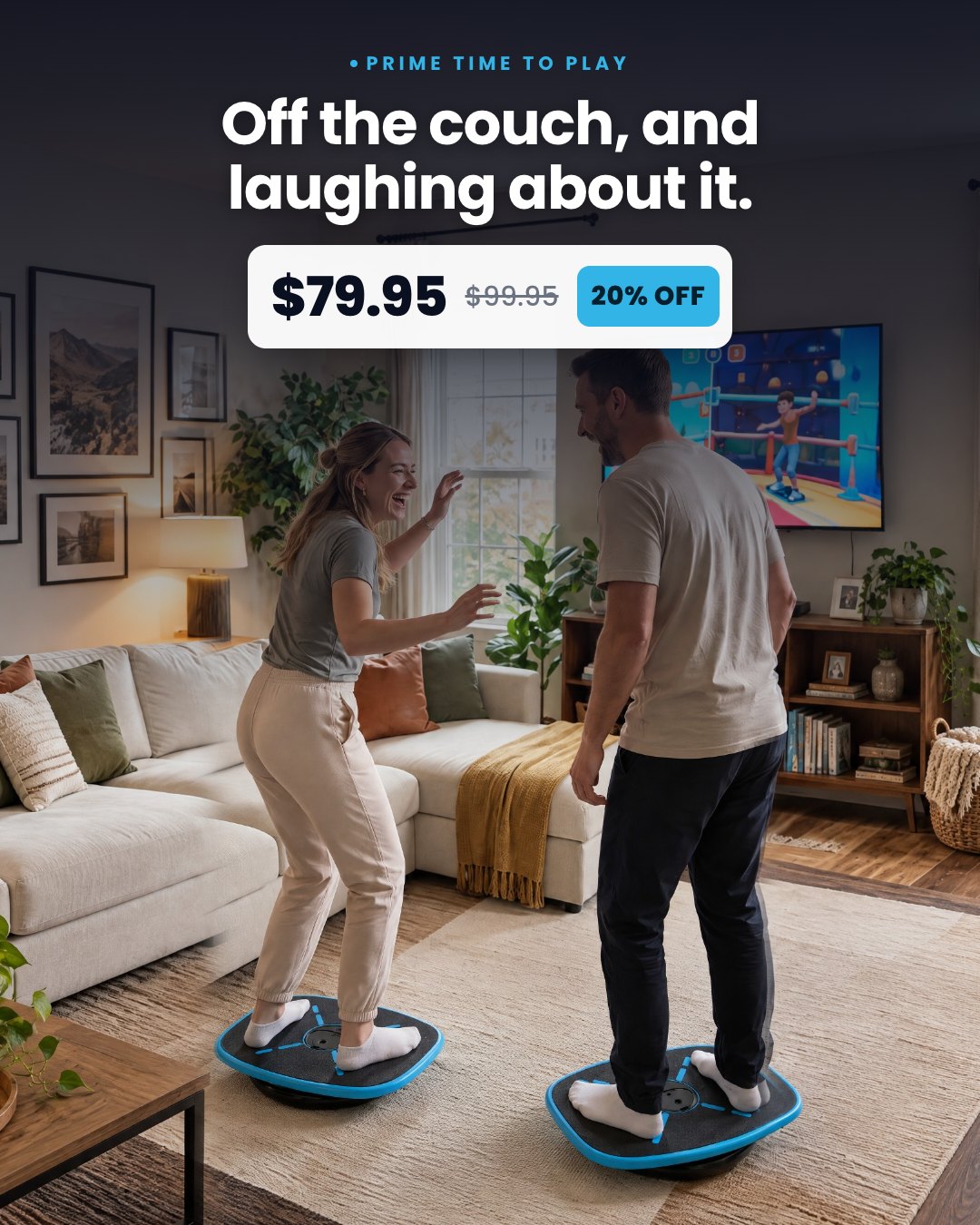 Off the couch, and laughing about it.